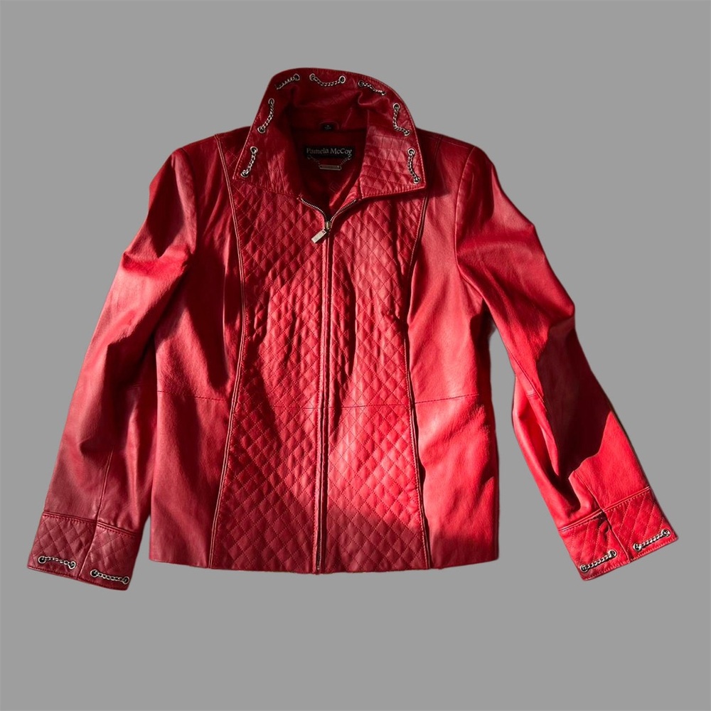 VINTAGE PAMELA McCoy Burgundy faux leather jacket